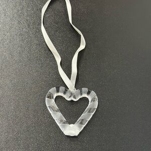 Tiffany & Co. Christmas ornament candy cane striped crystal heart with ribbon